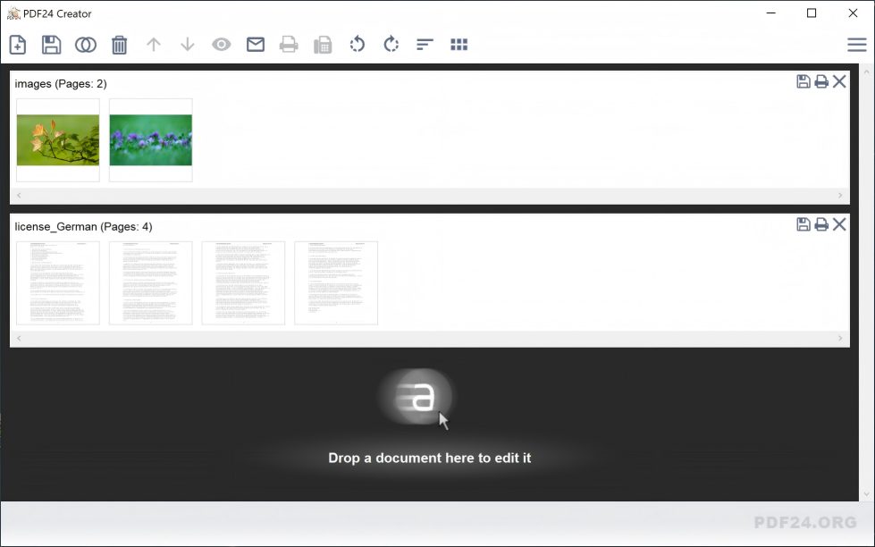 PDF24 Tools 软件界面截图 - PDF编辑工具主界面展示，包含左侧工具栏与右侧文档预览区